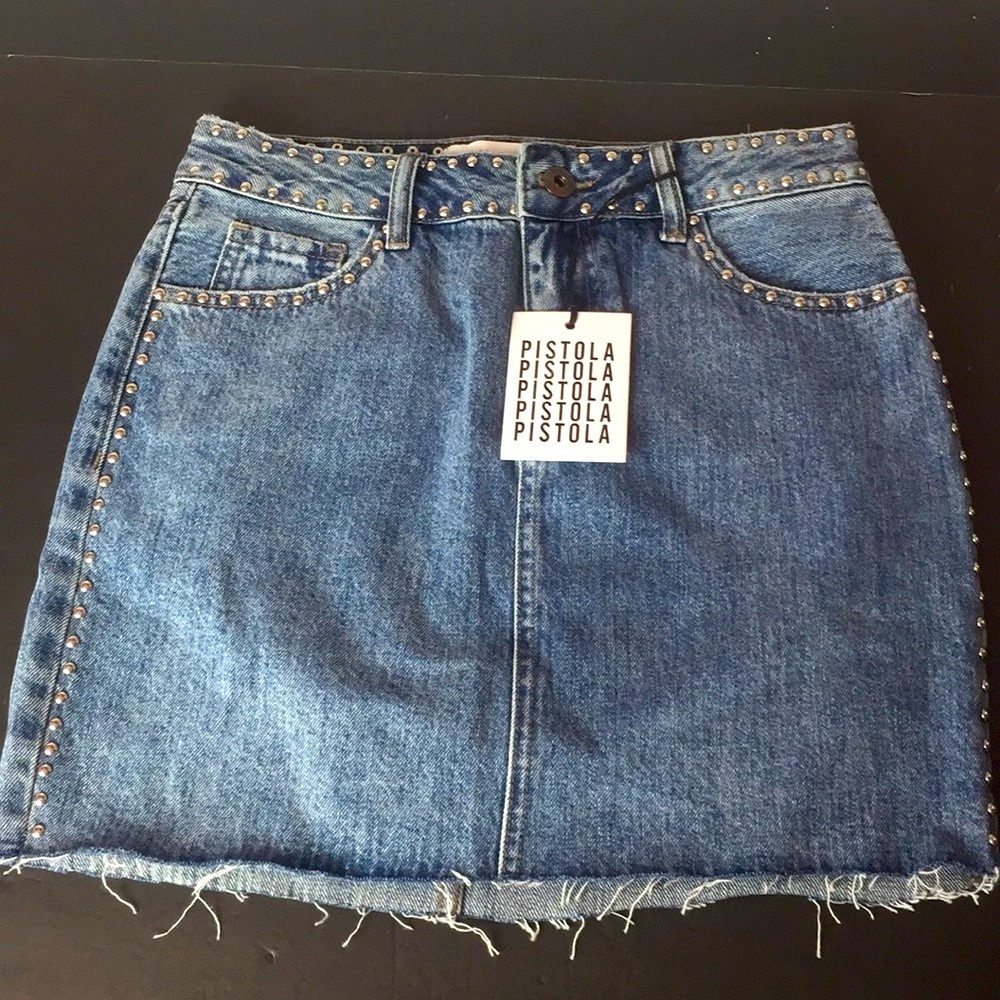 NWT PISTOLA DENIM STUDDED ROUGH HEM SKIRT SZ 25
